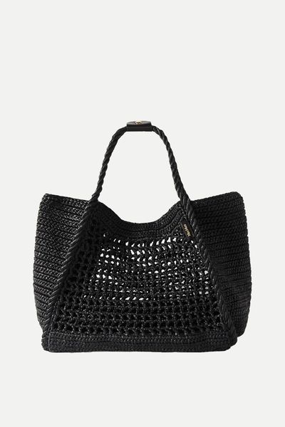 Max Mara Leather-Trimmed Crocheted Satin Tote from Max Mara