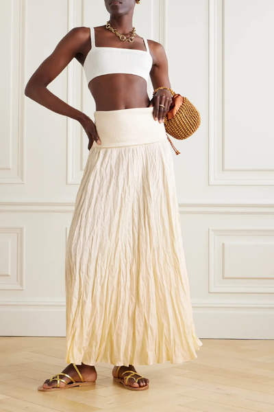 Ribbed Jersey-Trimmed Linen-Blend Maxi Skirt from Johanna Ortiz