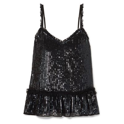 Tulle Trimmed Sequined Chiffon Camisole from Needle & Thread