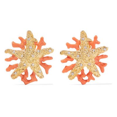  Gold-Plated, Crystal and Enamel Clip Earrings