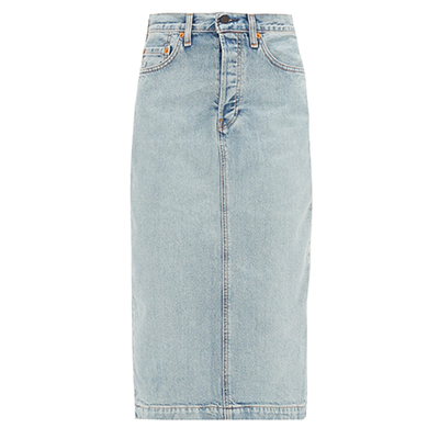 X Levi's Release 04 High Rise Denim Midi Skirt from Wardrobe. NYC