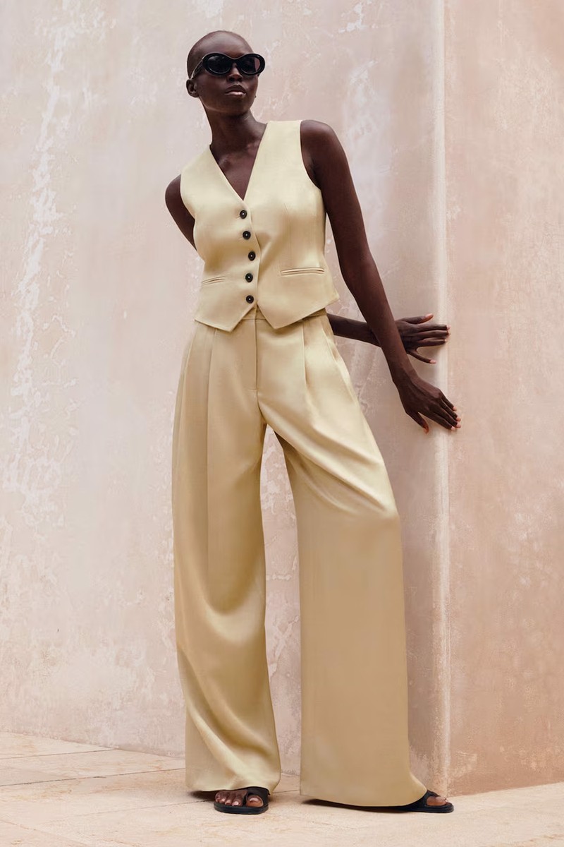 Elevated Metallic Tailored Wide-Leg Trousers from ME+EM