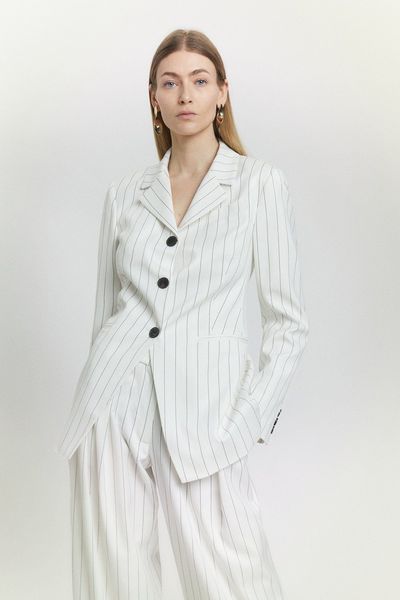 Pinstripe Tailored Single Breasted Blazer