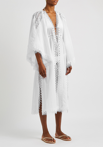 Angela White Lace-Trimmed Cotton-Blend Kaftan from Charo Ruiz