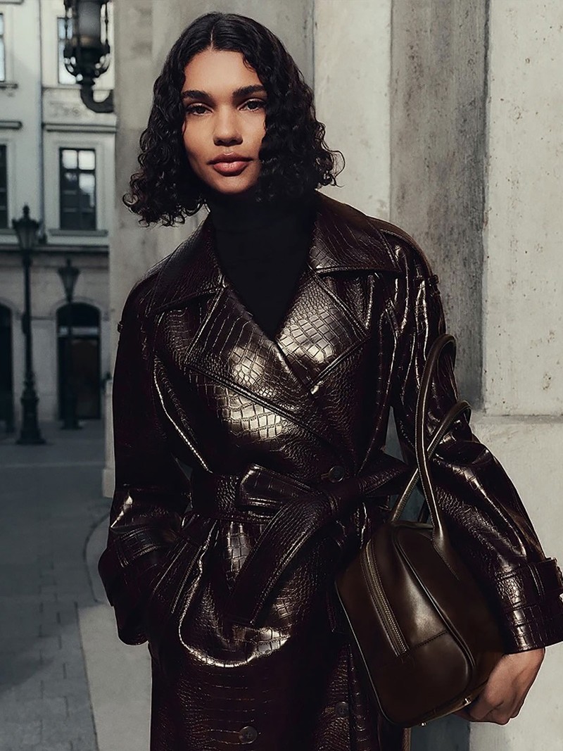 Textured Belted Longline Trench Coat 