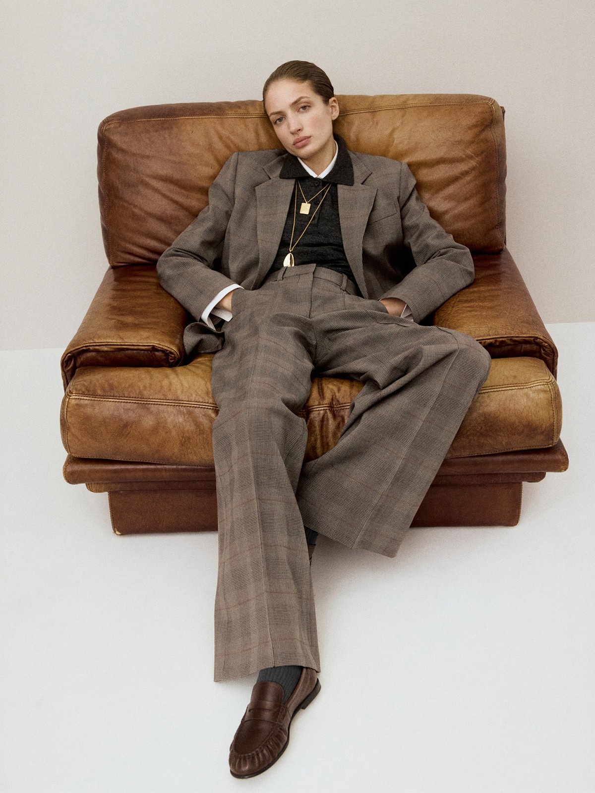 Wool-Blend Check Trousers