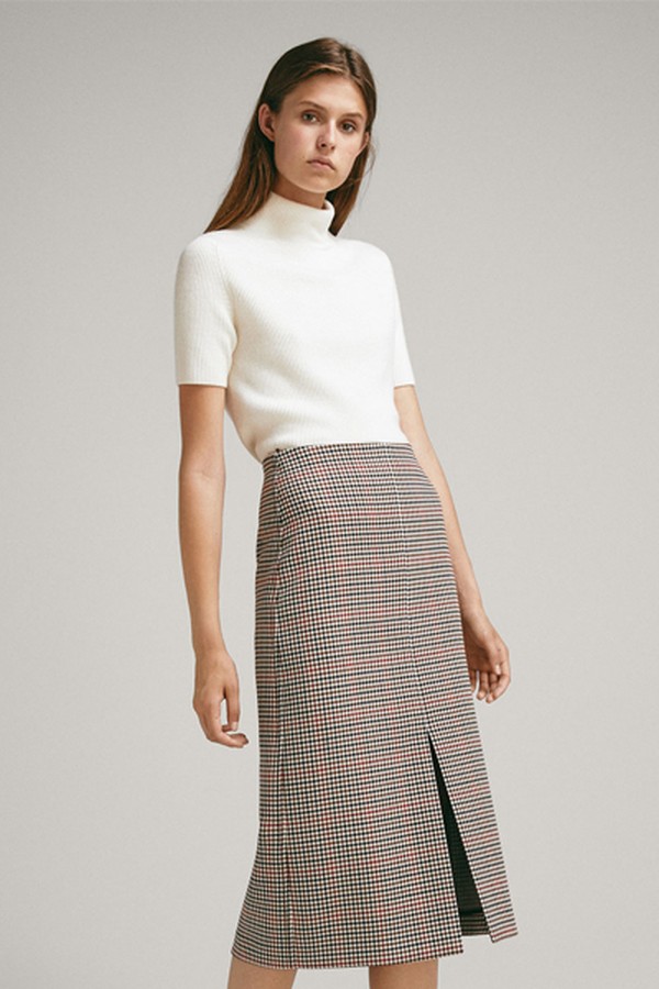 Check Wool Skirt With Front Slit from Massimo
