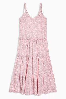 Pink Floral Tiered Satin Slip Dress from Topshop