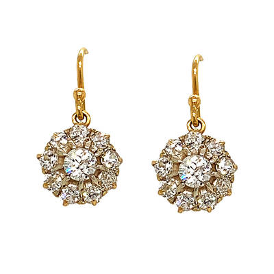 Antique Diamond Cluster Drop Earrings