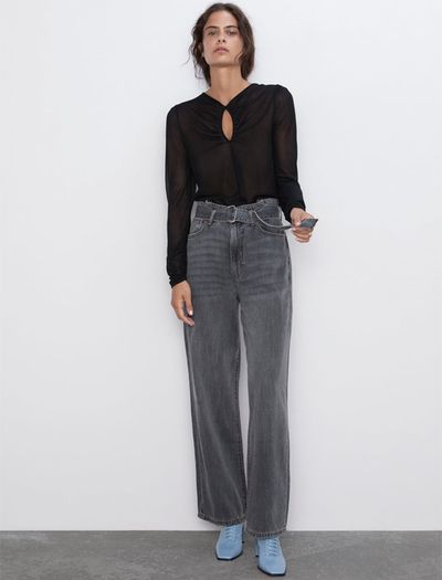 Premium Coal Black Palazzo Jeans from Zara