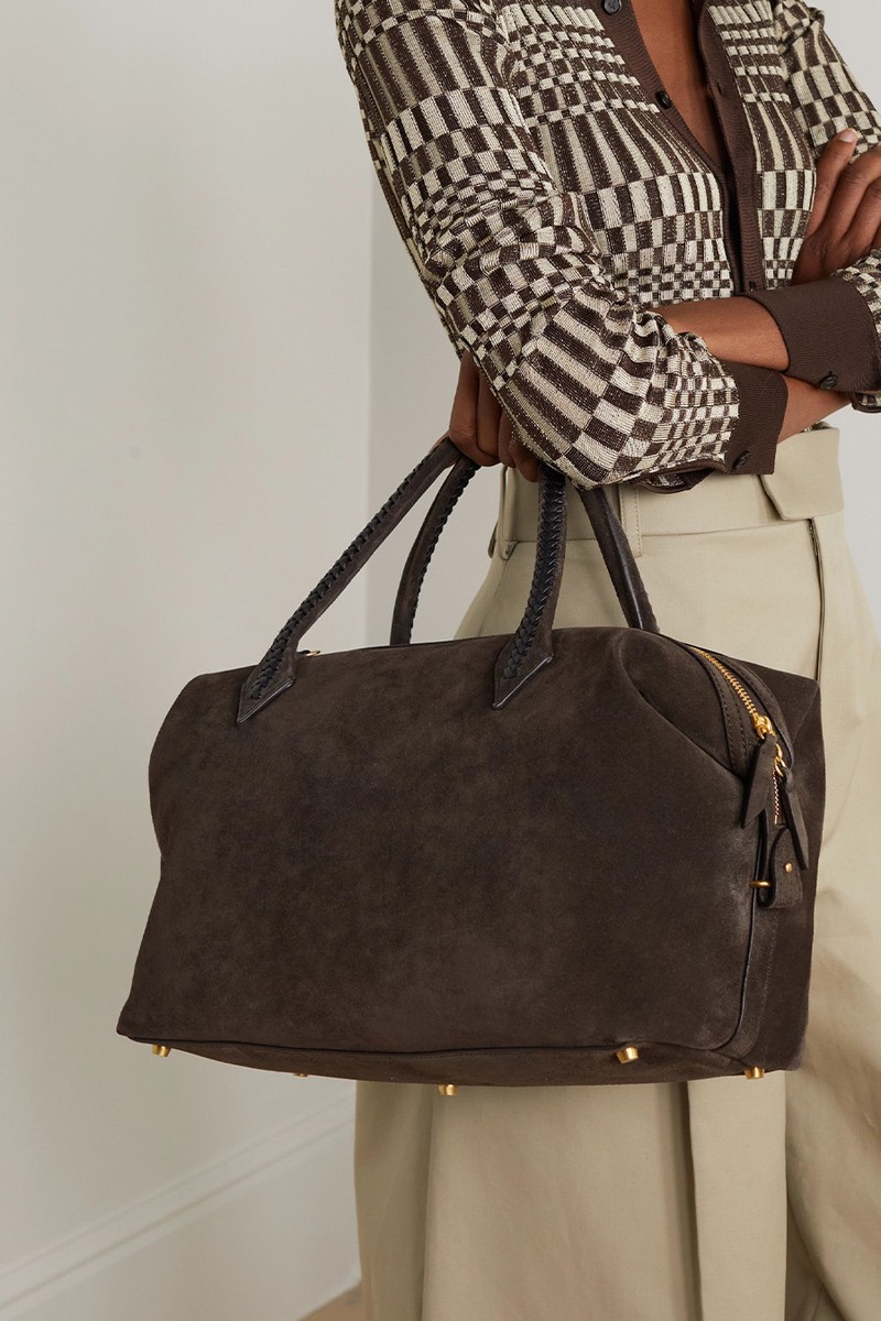 Perriand City Medium Braided Leather-Trimmed Suede Tote Bag from Métier