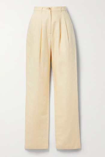 Jay Pleated Linen Straight-Leg Pants from Anine Bing