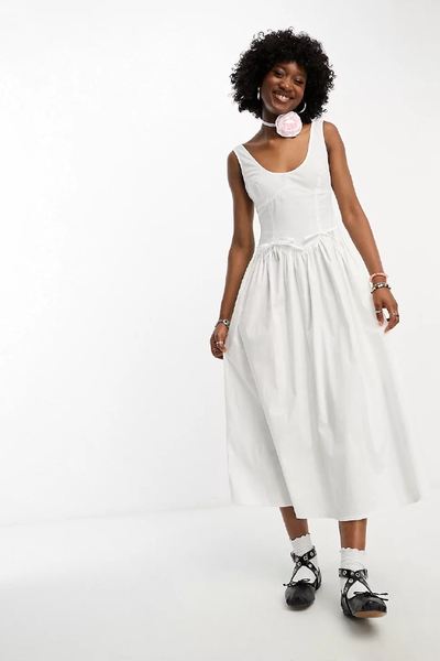 Tie Detailed Smock Midi Dress from Collusion 