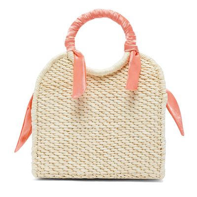 Mini Silk-Trimmed Straw Basket Bag from Sensi Studio