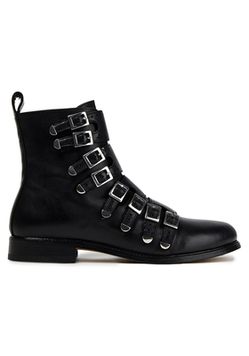 Buckle-Detailed Leather Ankle Boots from Maje