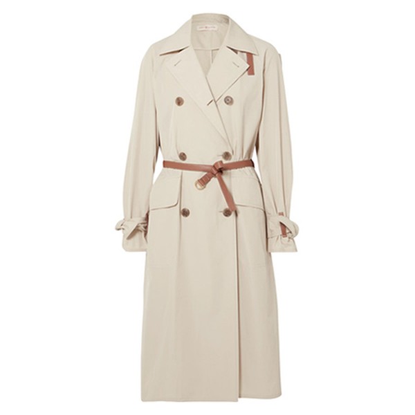 Mariella Belted Leather-Trimmed Poplin Trench Coat from Tory Burch