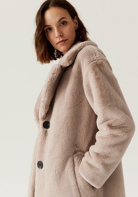 Faux Fur Collared Relaxed Longline Coat