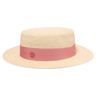 Grosgain-Trimmed Straw Boater from Maison Michel