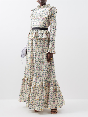 Sesamo Ruffled Printed Linen Maxi Dress from Agua by Agua Bendita