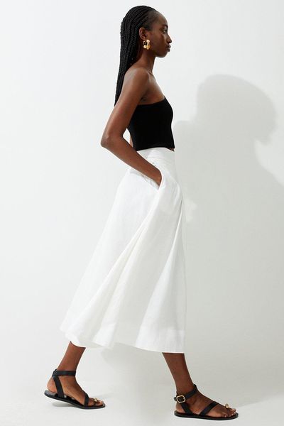 Premium Linen Viscose Fluid Tailored Midaxi Full Skirt