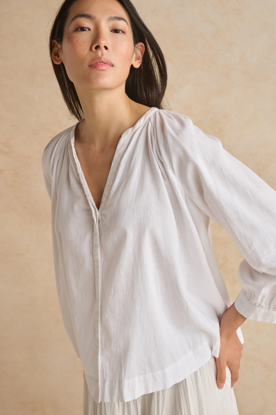 Organic-Cotton Gathered Blouse