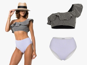 One Shoulder Gingham Bikini from Ganni