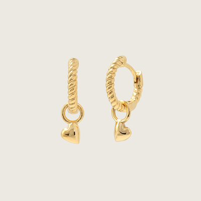 Gold Heart Charm Mini Huggie Earrings
