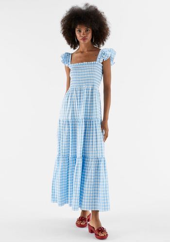 Shirred Blue Gingham Maxi Dress from Kitri studio