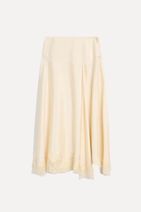 Asymmetric Skirt With Lace-Trimmed Detail from Massimo Dutti