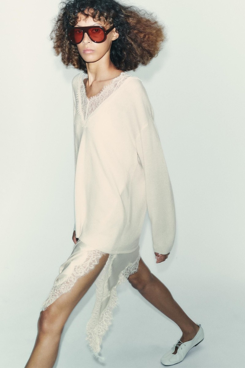 Wool Blend Lace Knit Sweater