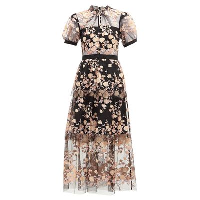 Floral Sequin-Embellished Tulle Midi Dress from Self-Portrait