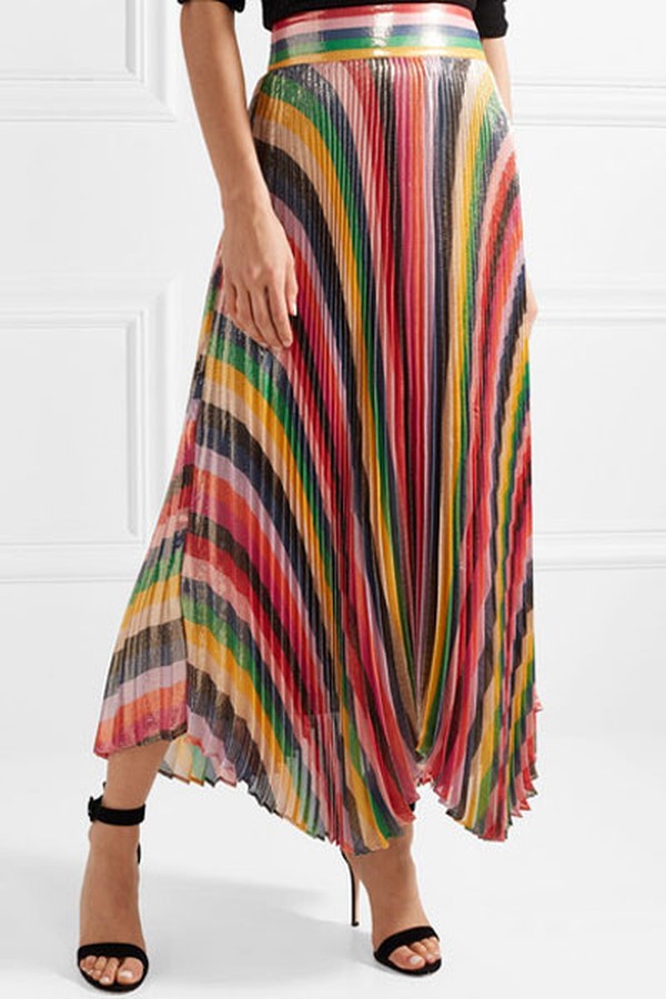 Katz Pleated Metallic Silk Blend Lamé Skirt from Alice + Olivia