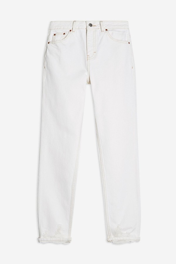 White Rip Hem Mom Jeans
