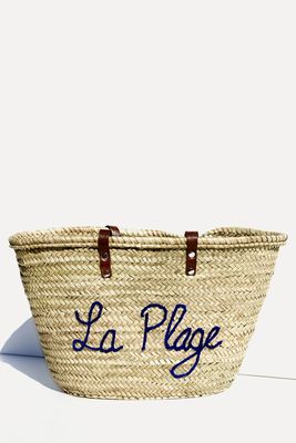 La Plage Large Leather-Trimmed Straw Beach Bag from Blu Kat
