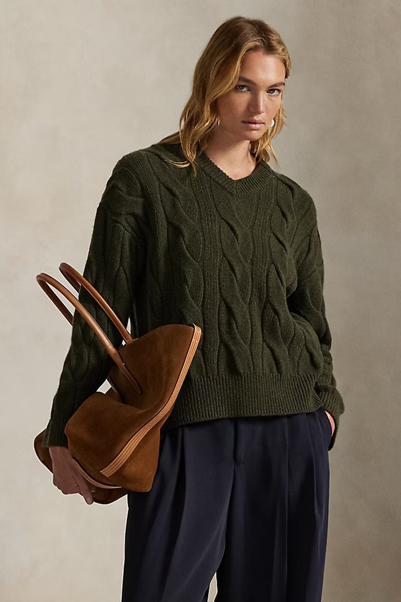 Cable-Knit Wool-Cashmere V-Neck Jumper