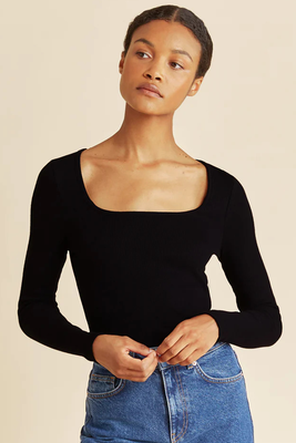 Rib Square Neck Long Sleeve Top from Albaray