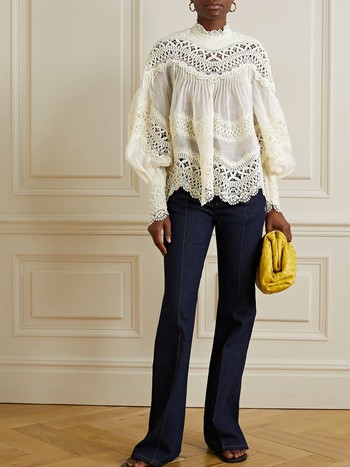 Crocheted Lace Trimmed Linen & Silk Blouse  from Zimmermann