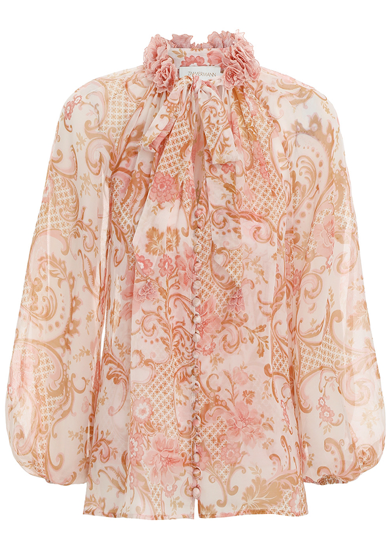 Postcard Lantern Paisley-Print Chiffon Blouse from Zimmerman