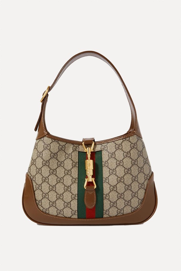 Jackie 1961 Webbing-Trimmed Coated-Canvas & Leather Shoulder Bag from Gucci