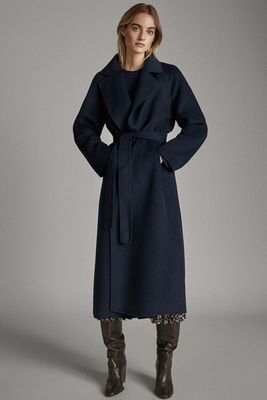 Handmade Navy Blue Wool Coat from Massimo Dutti