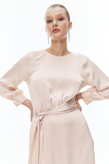 Tie-Belt Satin Dress