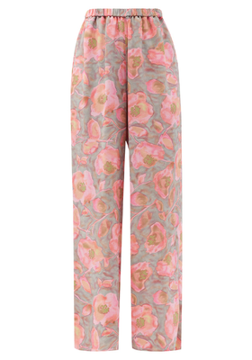 Watercolour Floral-Print Silk Wide-Leg Trousers from Raey