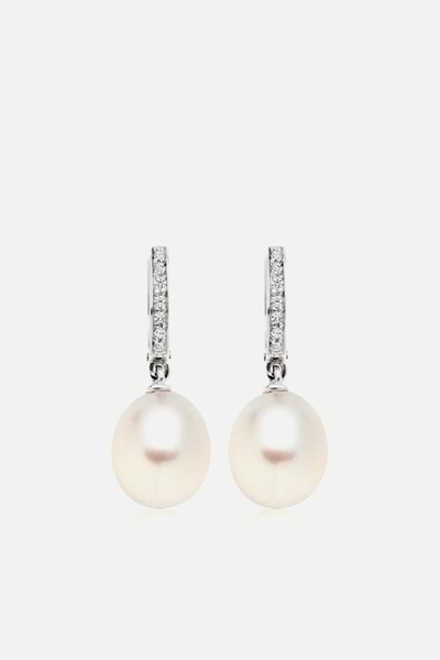 9ct White Gold Cubic Zirconia Freshwater Cultured Pearl Drop Earrings from Beaverbrooks