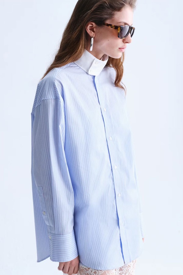 High-Neck Poplin Shirt With Buttons from Mango