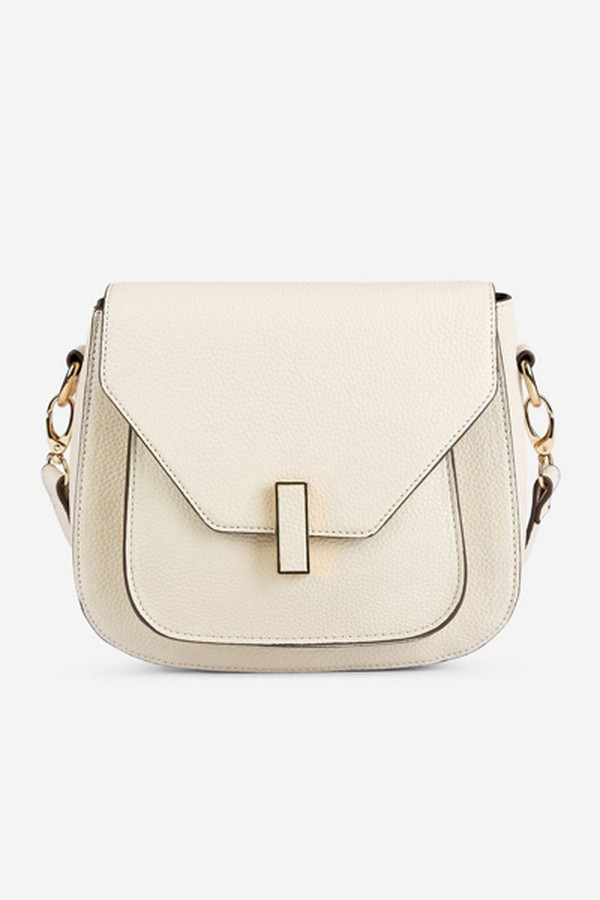 White Twistlock Saddle Cross Body Bag