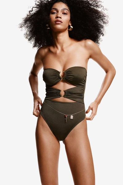 Padded-Cup High-Leg Bandeau Swimsuit from H&M