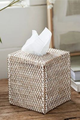 Whitewashed Rattan Tissue Box Cover from The White Company