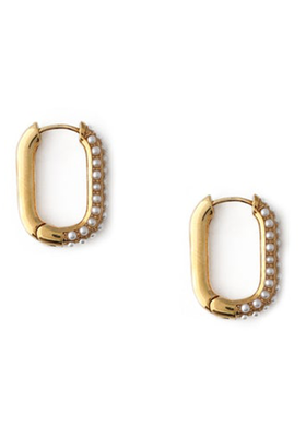 Pearl Encrusted Oval Hoop Earrings from Orelia