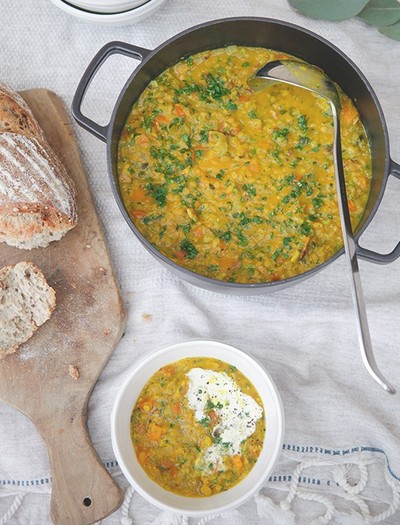 Spiced Pumpkin Red Split Lentil & Turmeric Soup by Daylesford