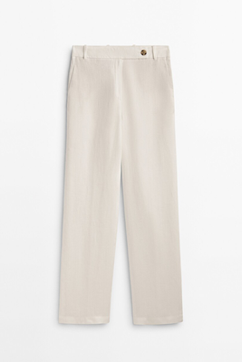Straight Fit 100% Linen Suit Trousers
